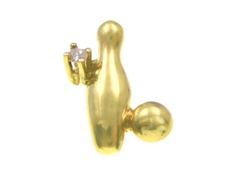 Gold Anhänger in Form eines Kegels mit einem Diamanten, hergestellt von Juwelier Harnisch, ideal für Kegelsport-Liebhaber und Schmuckenthusiasten.