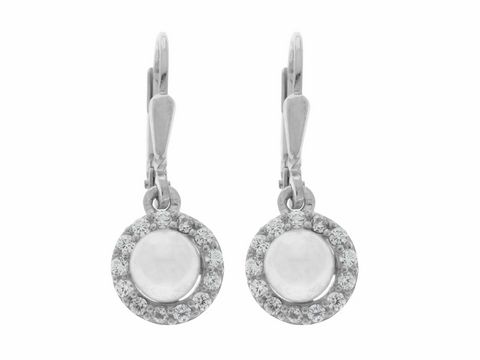 Ohrringe Hänger in rundem Design aus rhodiniertem Silber, klassisch gestaltet, mit eingefasstem Stein, Hersteller Juwelier Harnisch. Ideal für elegante Anlässe.