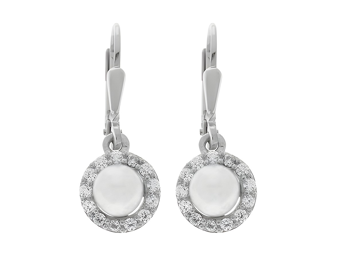 Ohrringe Hänger in rundem Design aus rhodiniertem Silber, klassisch gestaltet, mit eingefasstem Stein, Hersteller Juwelier Harnisch. Ideal für elegante Anlässe.