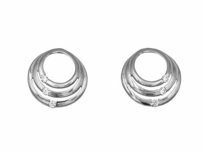 Ohrringe Ohrstecker Kreise aus Sterling Silber rhodiniert des Herstellers Juwelier Harnisch mit Zirkonia, in modernem Design mit glänzender Oberfläche und elegantem Look.