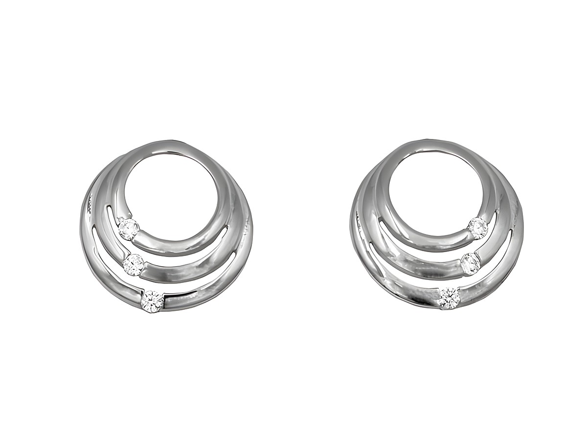Ohrringe Ohrstecker Kreise aus Sterling Silber rhodiniert des Herstellers Juwelier Harnisch mit Zirkonia, in modernem Design mit glänzender Oberfläche und elegantem Look.