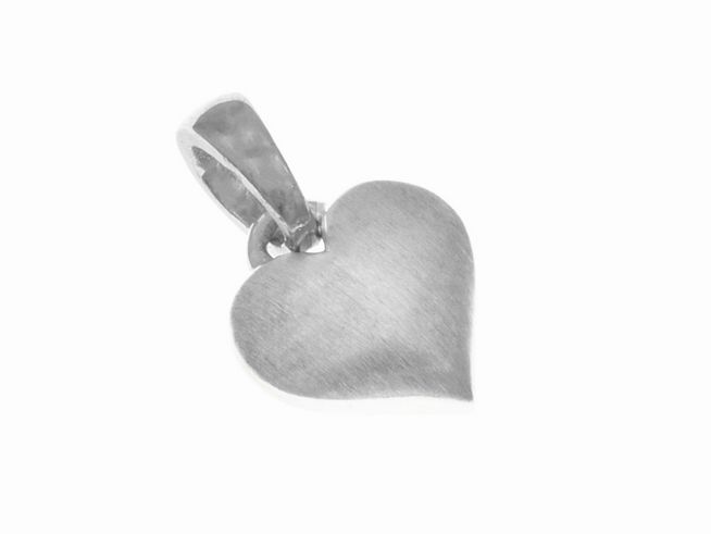 Anhänger Herz lieblich aus mattiertem rhodiniertem Silber, Hersteller Juwelier Harnisch, plastisch geformt. Ideal als symbolisches Schmuckstück für besondere Anlässe.