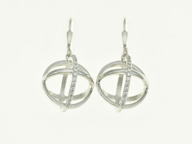 304267-0 Kugel Ohrhänger aus rhodiniertem Sterling Silber mit Zirkonia, Hersteller Juwelier Harnisch, elegantes Design mit funkelndem Stein.