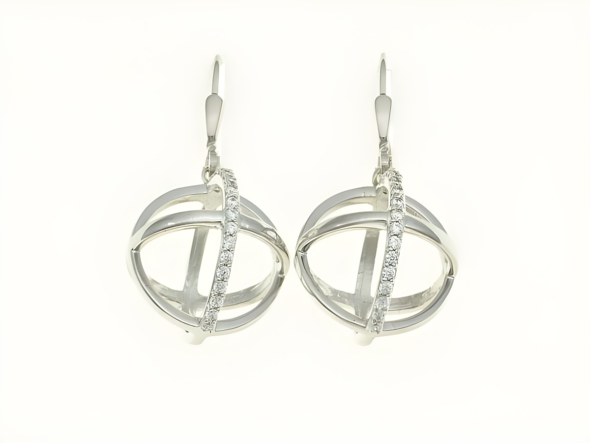 Kugel Ohrhänger aus rhodiniertem Sterling Silber mit Zirkonia, Hersteller Juwelier Harnisch, elegantes Design mit funkelndem Stein.