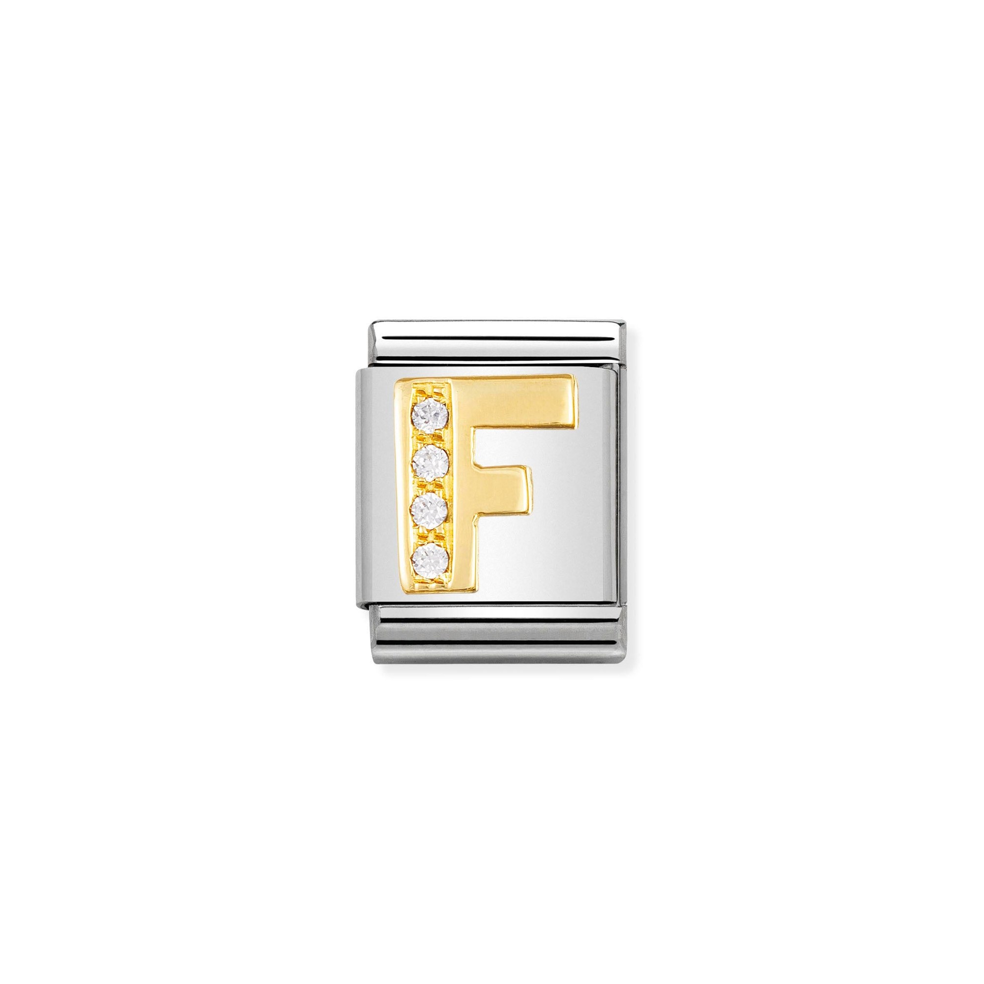Nomination Composable Big Charm Buchstabe F - Edelstahl, Gold 750 Gelbgold, Zirkonia