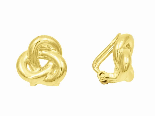 Ohrclips in Form eines Knotens aus vergoldetem Sterling Silber, glänzende Oberfläche, modern und stilvoll, Hersteller Juwelier Harnisch, ideal für elegante Anlässe.