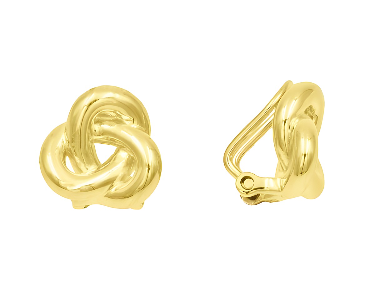Ohrclips in Form eines Knotens aus vergoldetem Sterling Silber, glänzende Oberfläche, modern und stilvoll, Hersteller Juwelier Harnisch, ideal für elegante Anlässe.