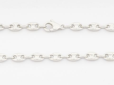 Bohnenkette aus rhodiniertem Silber mit einer Länge von 70 cm und einer Gliedgröße von 6 x 4,2 mm, Hersteller Juwelier Harnisch, ideal für vielfältige Kettenmuster.
