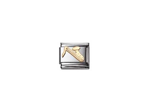 Saxophon-Element aus der NOMINATION Classic MUSIC Kollektion, gefertigt aus Edelstahl und verziert mit einer goldenen Saxophon-Abbildung. Ideal für Musikliebhaber.
