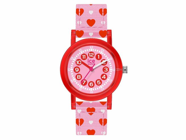Ice Watch Uhr 022690 ICE learning Red Love HERZEN in Rot und Pink mit buntem Herzedesign, runder Zifferblatt und strapazierfähigem Armband, ideal für Kinder und als Lernhilfe.