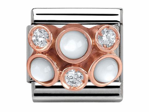 Classic Roségold Charm mit Haufen aus Perlmutt und Zirkonia, funkelnde Steine in runder Anordnung, glänzende Metalloberfläche, elegantes Design von Nomination.