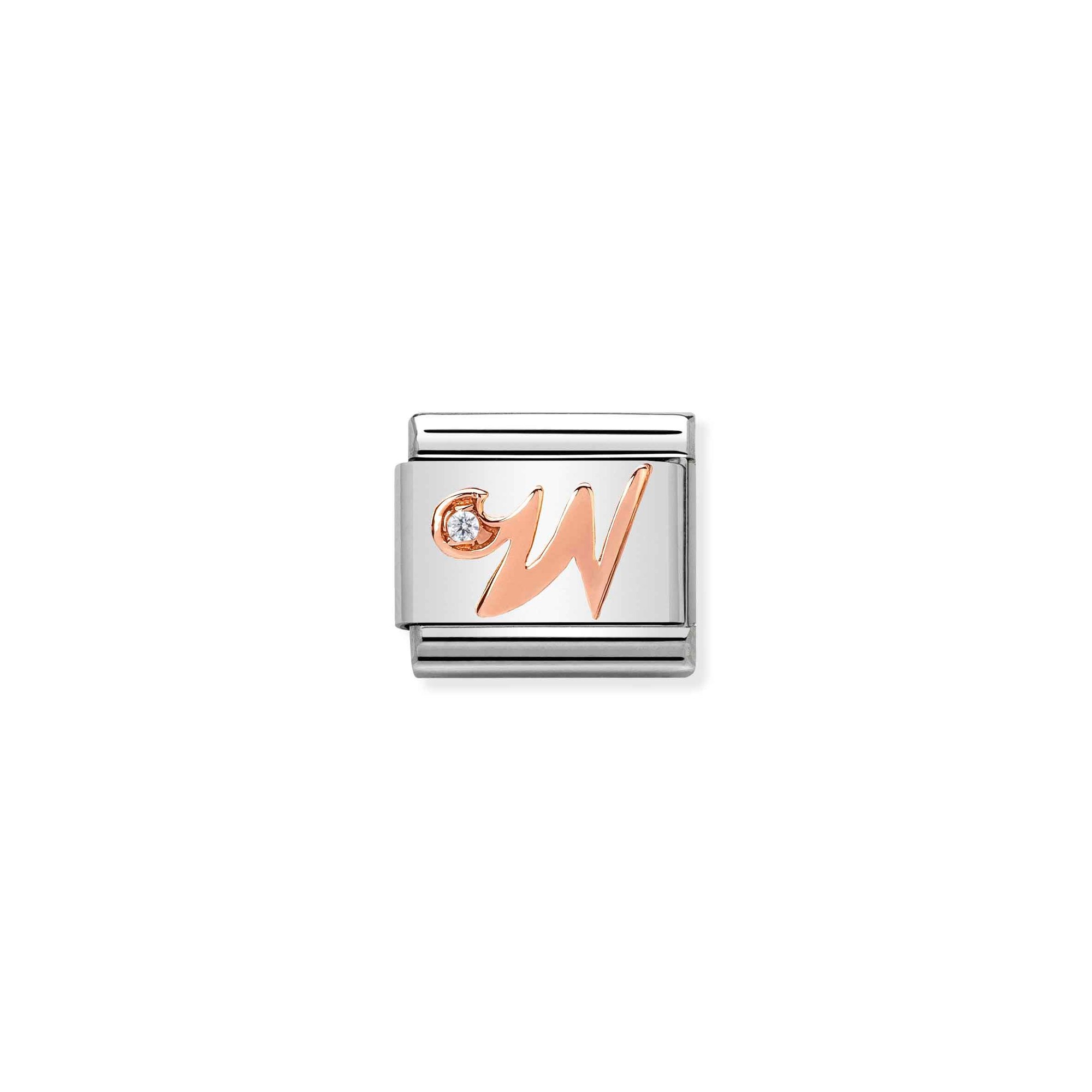 Nomination Composable Classic Charm Buchstabe W - Edelstahl, Gold 375 Roségold, Zirkonia