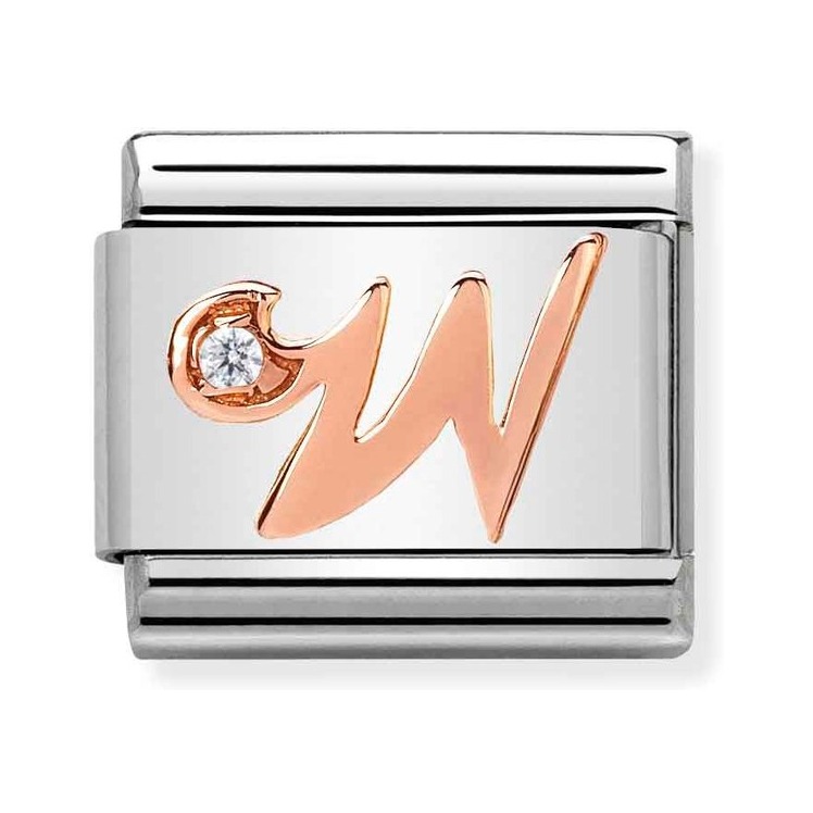 Nomination Composable Classic Charm Buchstabe W - Edelstahl, Gold 375 Roségold, Zirkonia