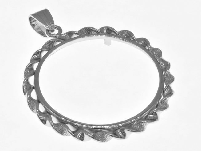 345488-0 Münzfassung Anhänger aus rhodiniertem 925 Sterling Silber mit Kordel, geeignet für Münzen bis 32 mm Durchmesser, Hersteller Juwelier Harnisch. Ideal für Münzen bis 3,5 cm.