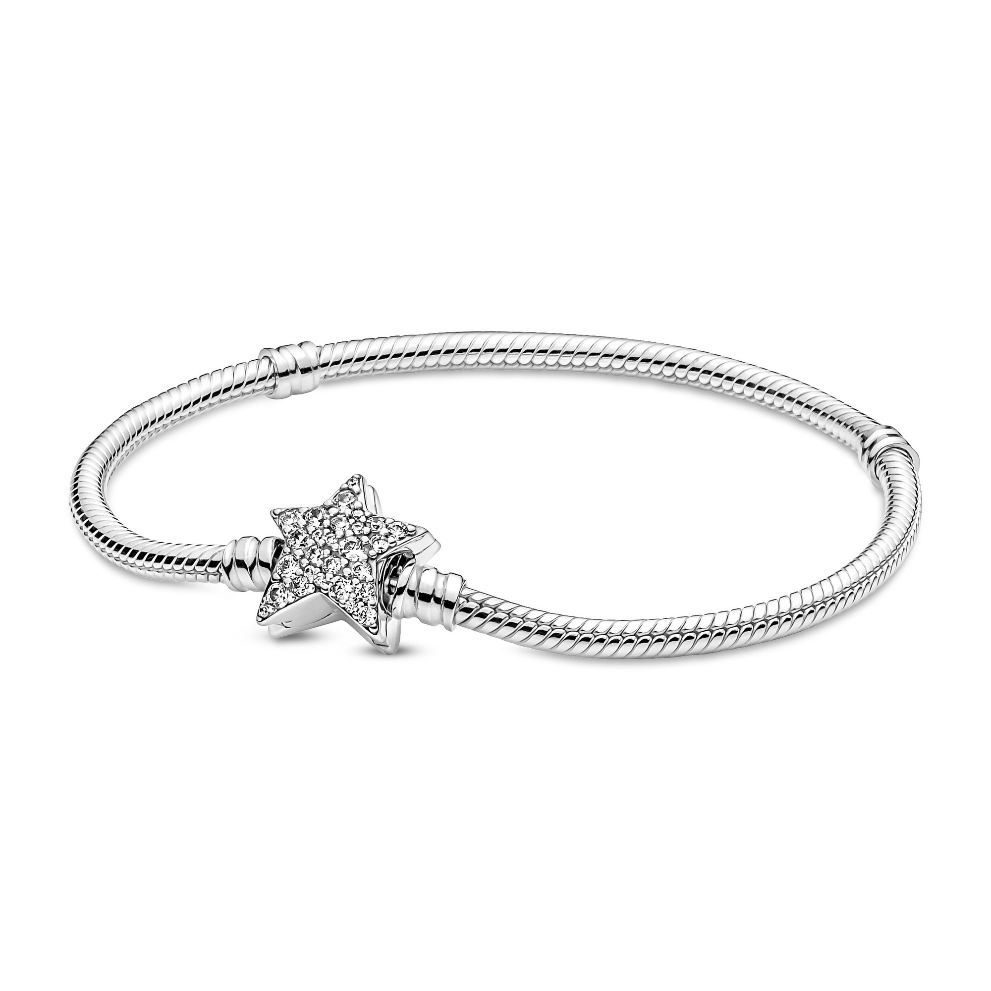 Pandora Armband - Stern Verschluss - Schlangenkette Armband - Sterling Silber - Zirkonia - klar