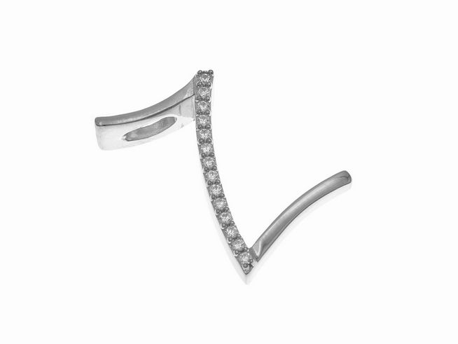 Anhänger aus poliertem rhodiniertem Sterling Silber in Form des Buchstabens Z, verziert mit Zirkonia-Steinen, geeignet als modisches Schmuckstück von Juwelier Harnisch.