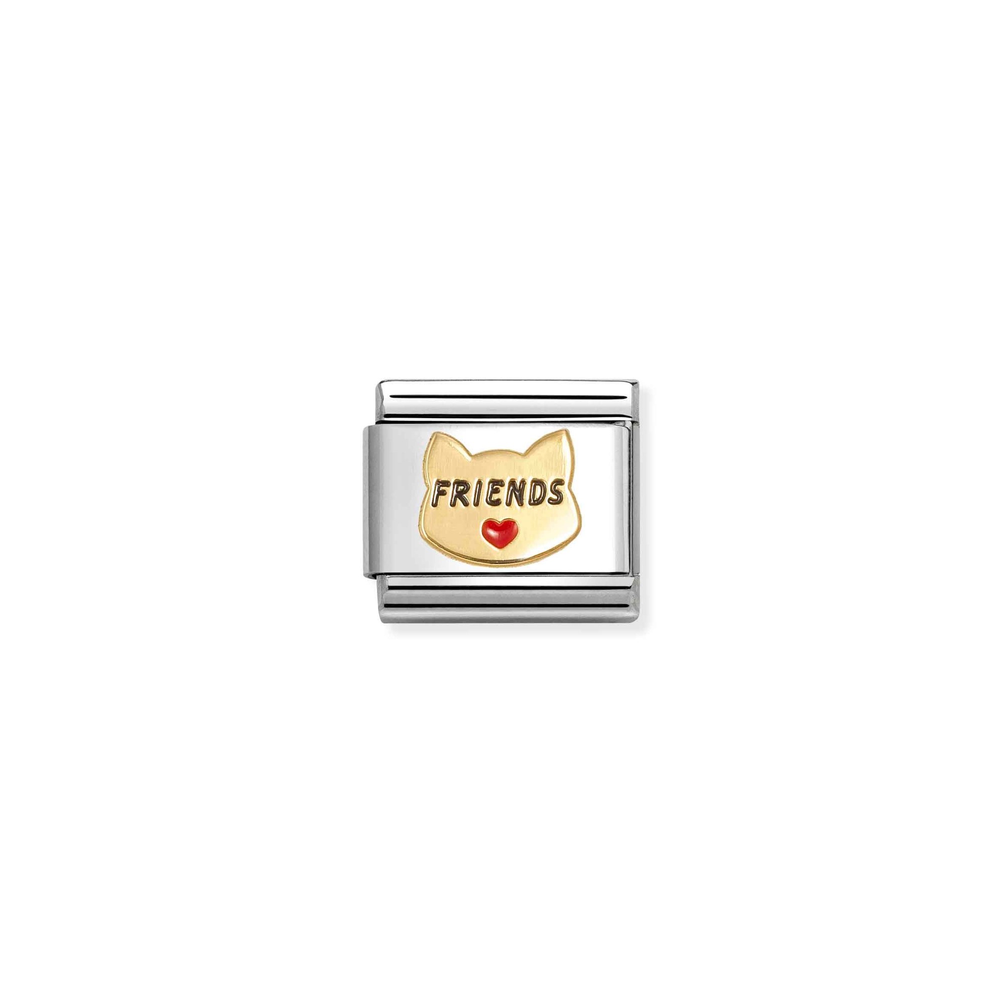 Nomination Composable Classic Charm Katze mit Herz - Edelstahl, Gold 750 Gelbgold, Emaille – Ansicht 2
