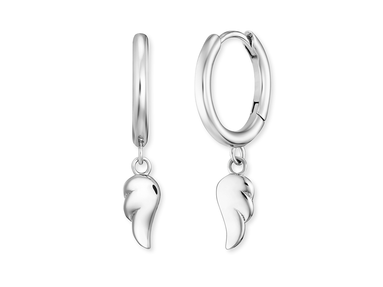 Ohrringe von Engelsrufer aus rhodiniertem Silber mit einer Hängung in Form eines Flügels, Länge 14 mm, elegantes und zeitloses Design, ideal für jeden Anlass.