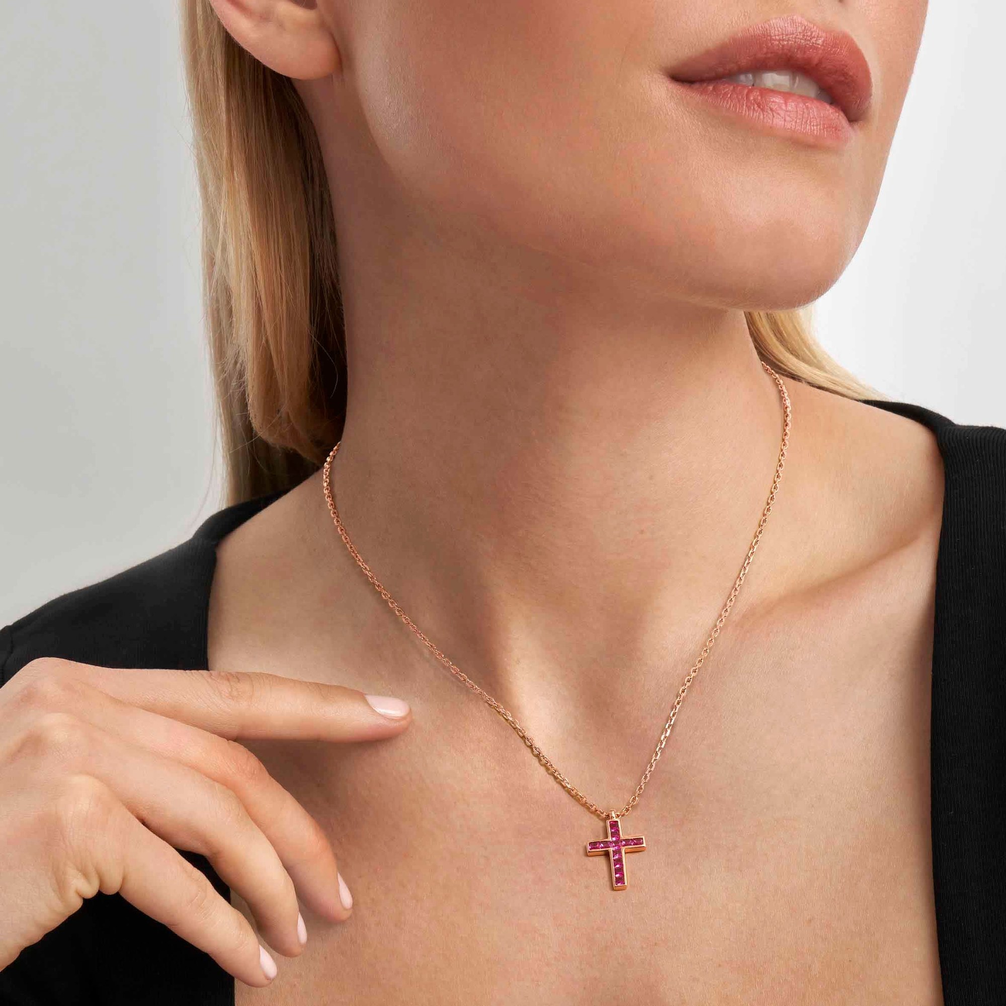 Nomination Carismatica KREUZ Collier - Roségold vergoldet - Zirkonia Fuchsia - 38 - 44 cm – Ansicht 2