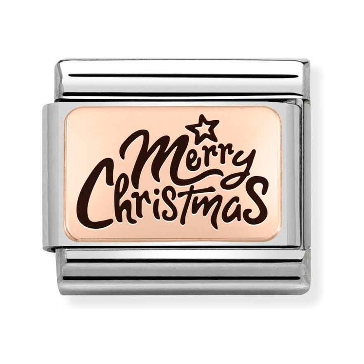 Nomination Composable Classic Charm Merry Christmas - Edelstahl, roségoldfarben, Emaille