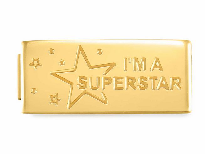 Doppel-Edelstahl Charm in Gelbgold mit der Aufschrift I'm a Superstar und Sternenmotiv von Nomination, ideal zur Ergänzung von Armbändern.