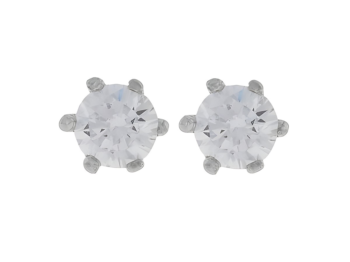 Silber Ohrringe rund rhodiniert mit klaren Zirkonia in Krappenfassung 5,1 mm von Juwelier Harnisch. Elegant und stilvoll für jeden Anlass.
