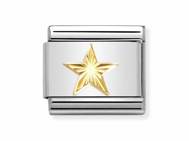 Stilvolles Charm aus Edelstahl und Gold mit einem diamantierten Stern in der Mitte, ideal für das Nomination Armband, Hersteller Nomination.
