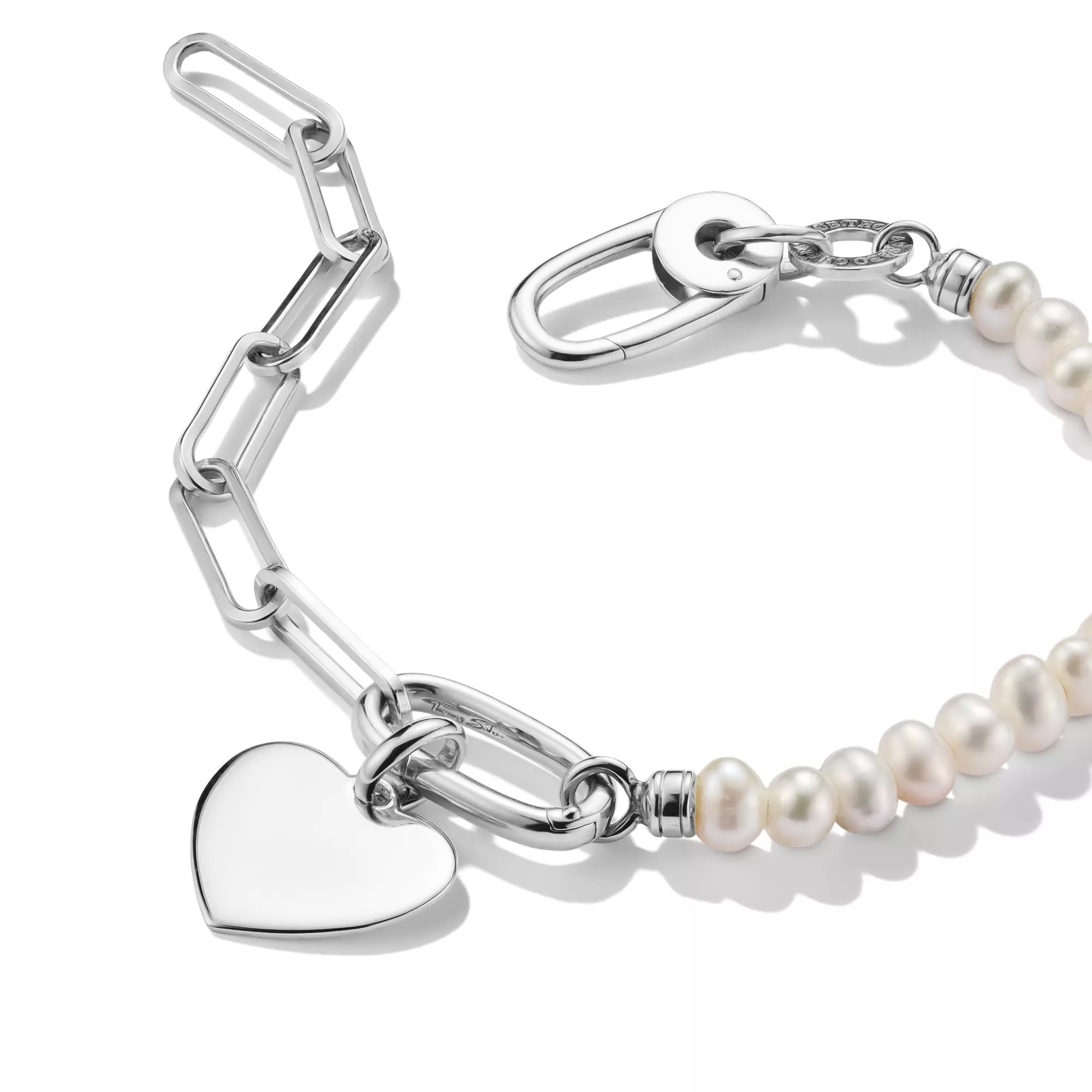 Thomas Sabo Connect - Charm Armband Perlen und Paperclip mit einem Connect Link - Silber + Zuchtperle - 17 cm – Ansicht 3