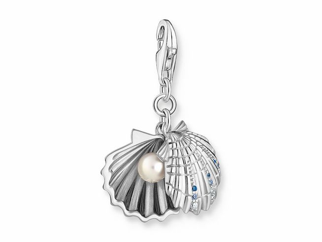 Thomas Sabo Charm 1892-945-7 in Form zweier Muscheln aus Sterling Silber mit einem Glas-Keramik Stein und einem synthetischen Spinell, ideal für Strand- und Meerliebhaber.