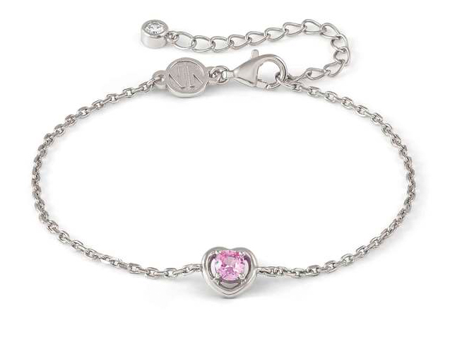 Armband aus Sterling Silber mit einem pinken Herz-Zirkonia in der Mitte und einem verstellbaren Verschluss, ideal für einen eleganten Look und perfekt für Schmuckliebhaber.