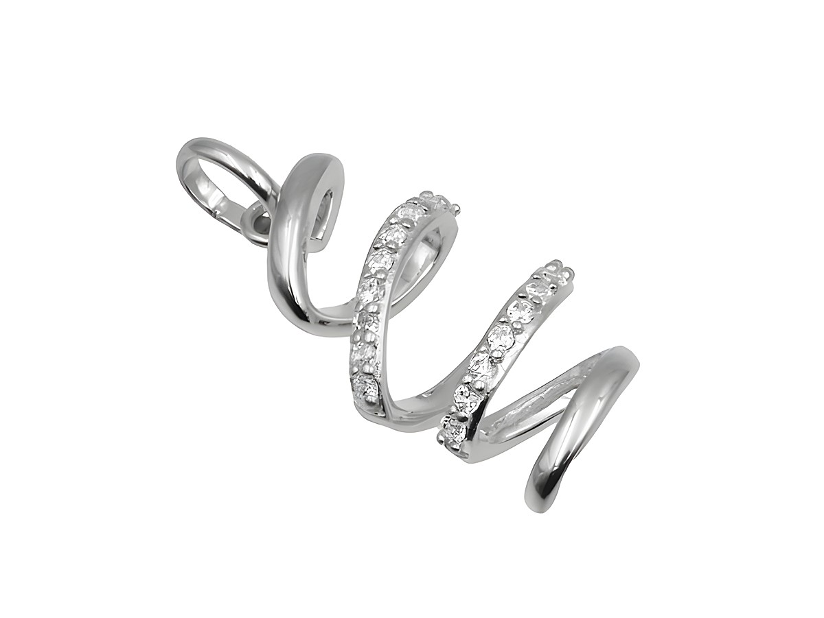 Anhänger Twister aus 925 Sterling Silber, poliert mit Zirkonia-Steinen, in geschwungener Form, vielseitig einsetzbar, Hersteller: Juwelier Harnisch, geeignet für verschiedene Motive.