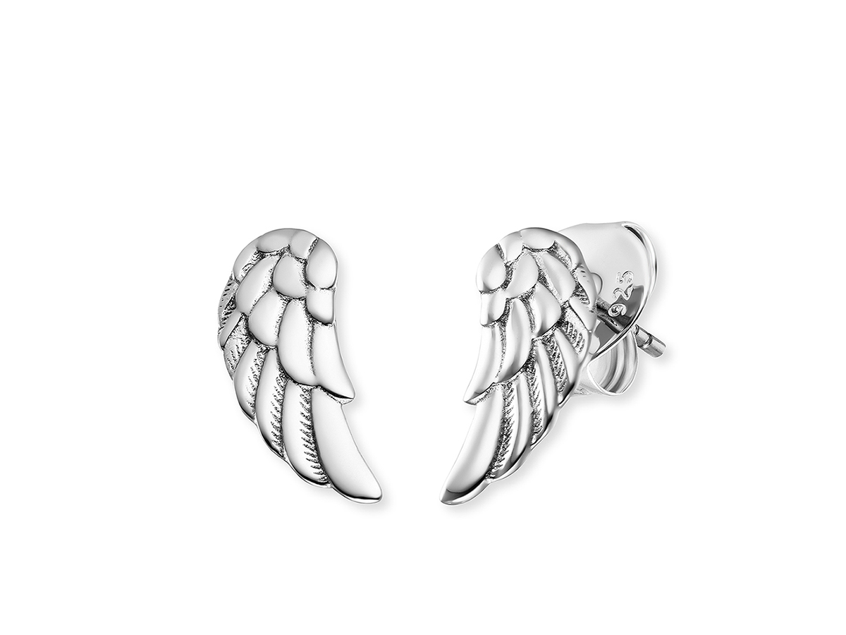 Engelsrufer ERE-FLYWING-ST Relaunch Ohrstecker Flügel - Silber rhod. Silberne Ohrstecker in Form von stilisierten Flügeln, versehen mit detaillierter Oberflächenstruktur, elegant und ansprechend, von der Marke Engelsrufer, Modell ERE-FLYWING-ST.