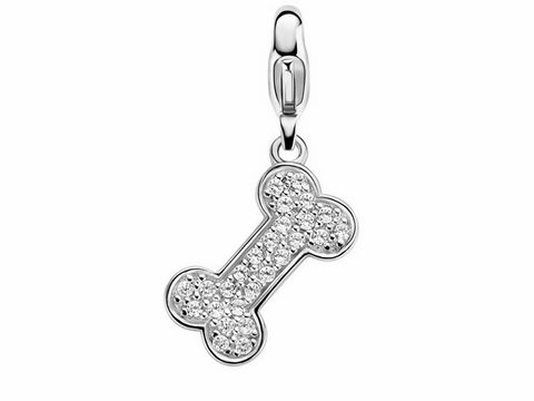 Ein silberner Charme in Form eines Knochens, besetzt mit funkelnden Glitzersteinen, von der Marke Ti Sento, Modell Glittery Bone 8314ZI, ideal für die individuelle Schmuckgestaltung.