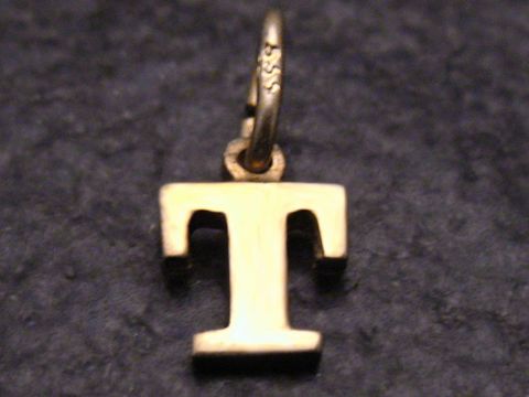 T Gold 333 Druck Buchstaben Anhänger in der Form des Buchstabens T, hergestellt von Juwelier Harnisch, glänzende Oberfläche, ideal als persönliches Schmuckstück oder Geschenk.