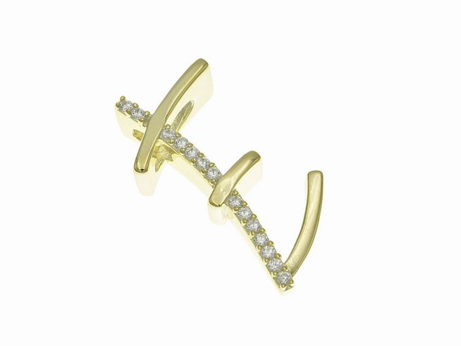 304781-0 Anhänger aus poliertem Sterling Silber in Form des Buchstabens E, vergoldet in Gelbgold, verziert mit Zirkonia, Hersteller Juwelier Harnisch.