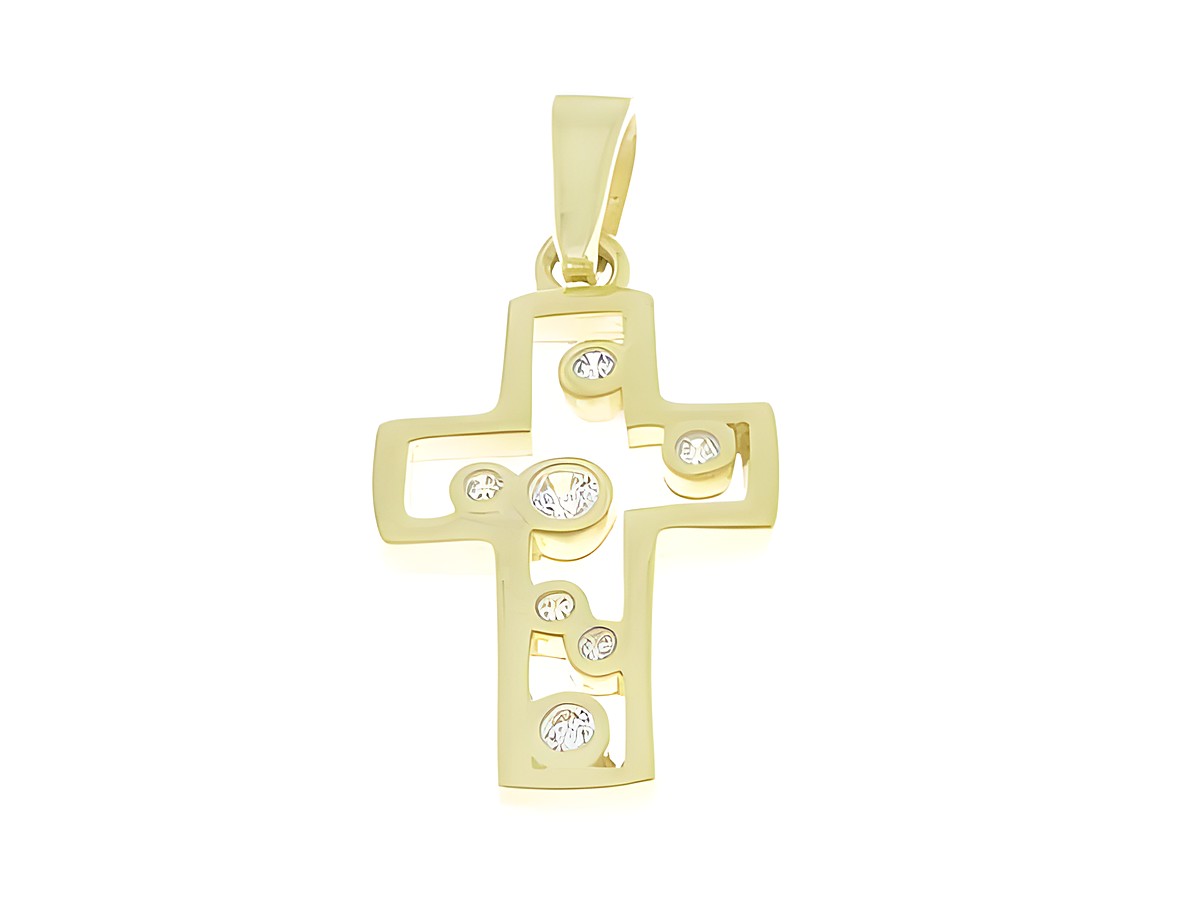 Anhänger Kreuz aus Silber mit Zirkonia im Punkt Design, Hersteller Juwelier Harnisch, elegant gestaltet mit funkelnden Steinen.