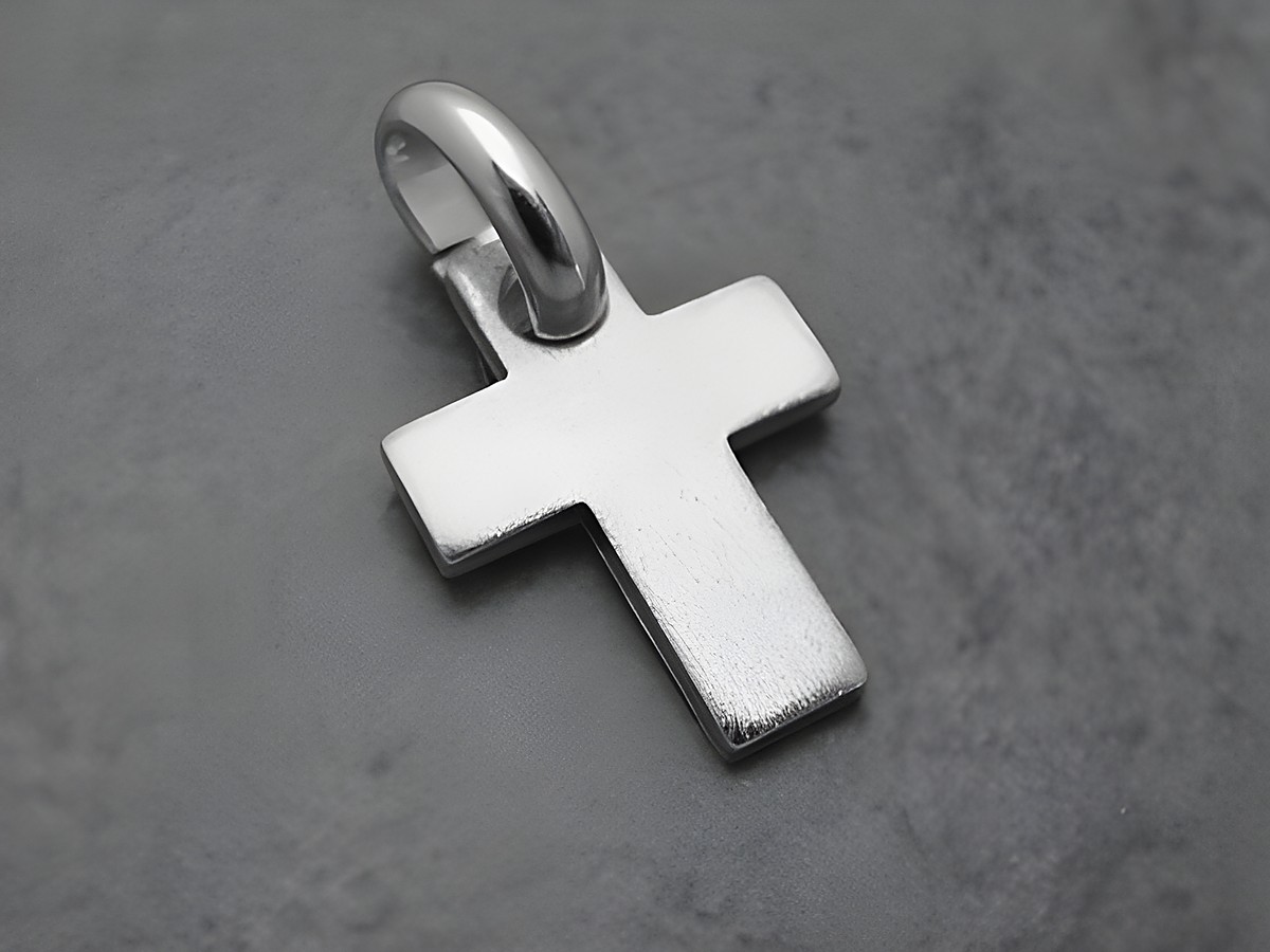 Kreuz Anhänger 19 mm aus rhodiniertem Sterling Silber, schlicht und elegant, Hersteller Juwelier Harnisch, ideal für jeden Anlass.