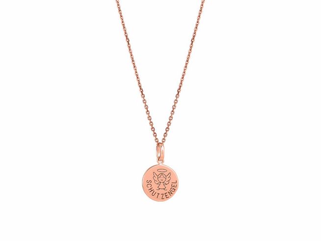 Xenox Sterling Silber Kette XS3473RK in Roségold vergoldet mit Schutzengel-Anhänger und der Gravur Schutzengel, Ankerkette von 40 bis 45 cm.