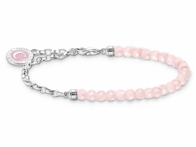 Silbernes Armband von Thomas Sabo mit Gliedern, verziert mit rosa-pinkem Rosenquarz, Länge 14 bis 17 cm, elegant und zeitlos. Ideal für jeden Anlass.