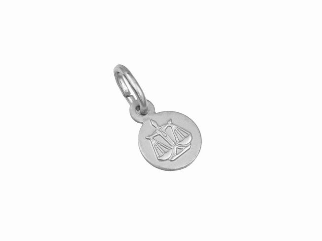 Silber Anhänger mini Sternzeichen Waage teilmattiert rhodiniert rund mit einem gefrästen Waage-Symbol, ideal für persönliche Schmuckstücke, Hersteller Juwelier Harnisch.
