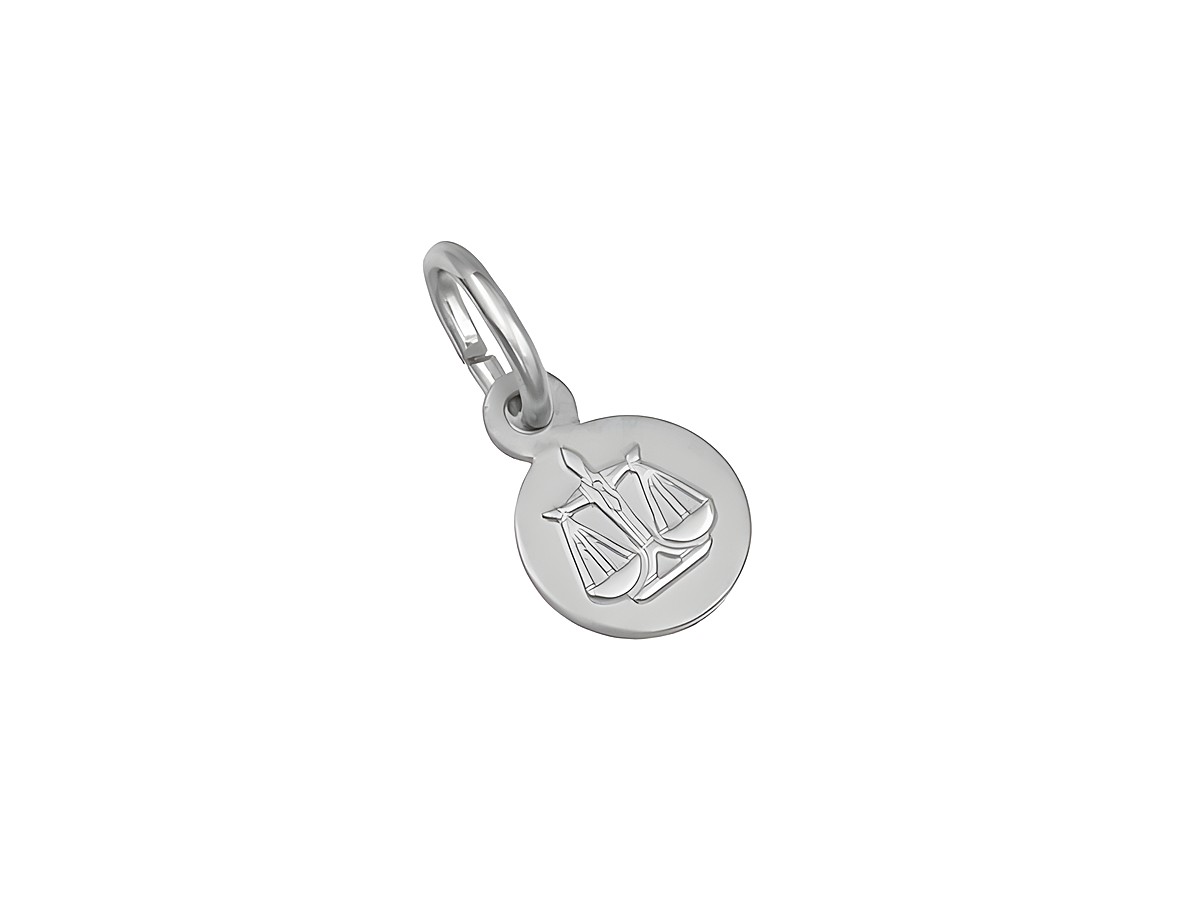 Silber Anhänger mini Sternzeichen Waage teilmattiert rhodiniert rund mit einem gefrästen Waage-Symbol, ideal für persönliche Schmuckstücke, Hersteller Juwelier Harnisch.