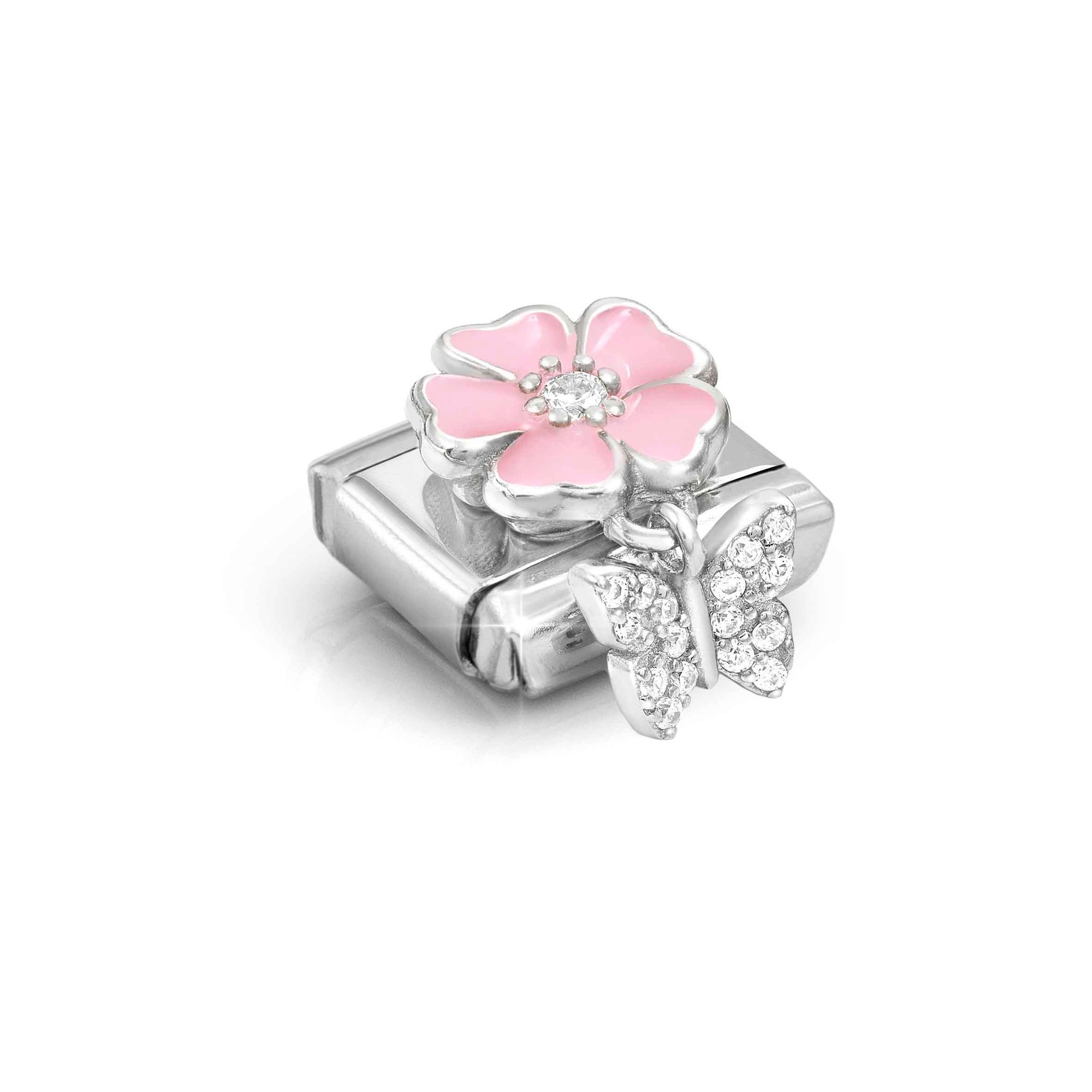 Nomination Composable Classic Charm Blume rosa Schmetterling - Edelstahl, Sterling Silber, Emaille – Ansicht 4