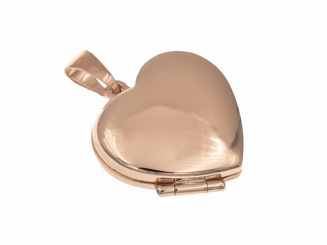 Medaillon Anhänger in Herzform aus Sterling Silber mit Roségold Vergoldung, Hersteller Juwelier Harnisch, elegantes und romantisches Design für persönliche Erinnerungen.