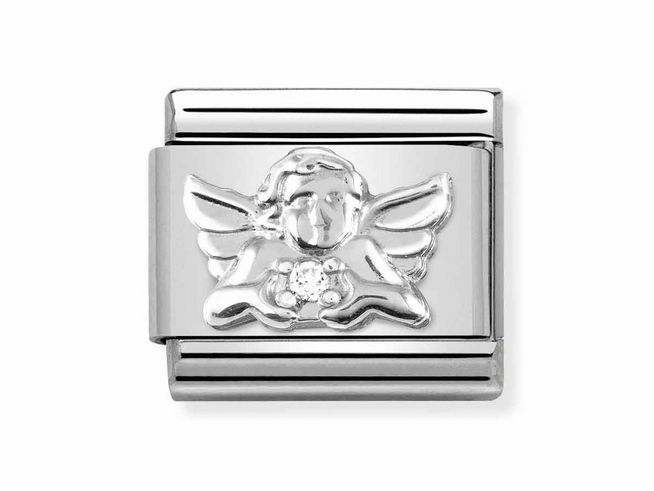 Silberner Classic Anhänger von Nomination mit Engel Motiv und Edelstahlelementen, verziert mit einem glitzernden Detail und feiner Verarbeitung im eleganten Design.