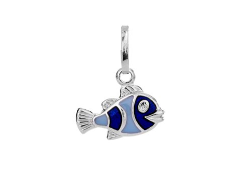 Fisch Anhänger in tierisch design aus blauem Lack und rhodiniertem Silber, Hersteller Juwelier Harnisch, ideal für Tierliebhaber und Schmuckliebhaber.