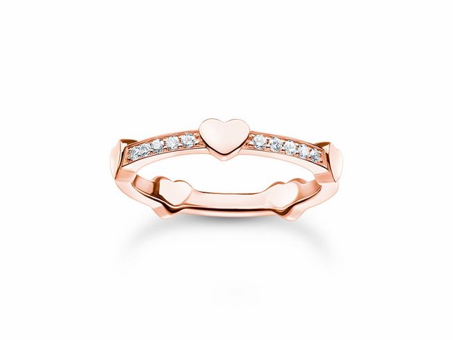 Thomas Sabo Ring TR2391-416-14-56 aus Sterling Silber, vergoldet in Roségold, mit Herzen und Zirkonia, Größe 56, elegant und romantisch gestaltet.