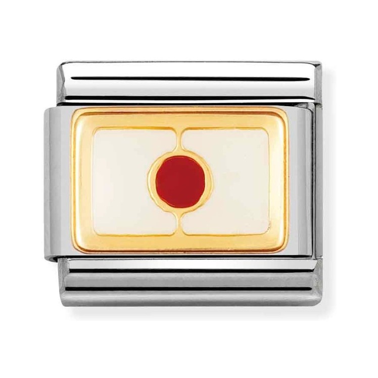 Nomination Composable Classic Charm Flagge Japan - Edelstahl, Gold 750 Gelbgold, Emaille