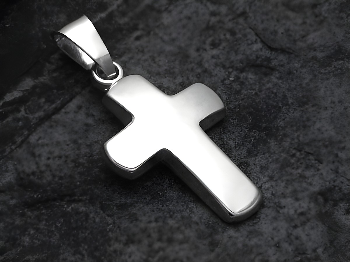 Kreuz Anhänger aus poliertem Sterling Silber, schlichtes Design, Hersteller Juwelier Harnisch, ideal für jeden Anlass.