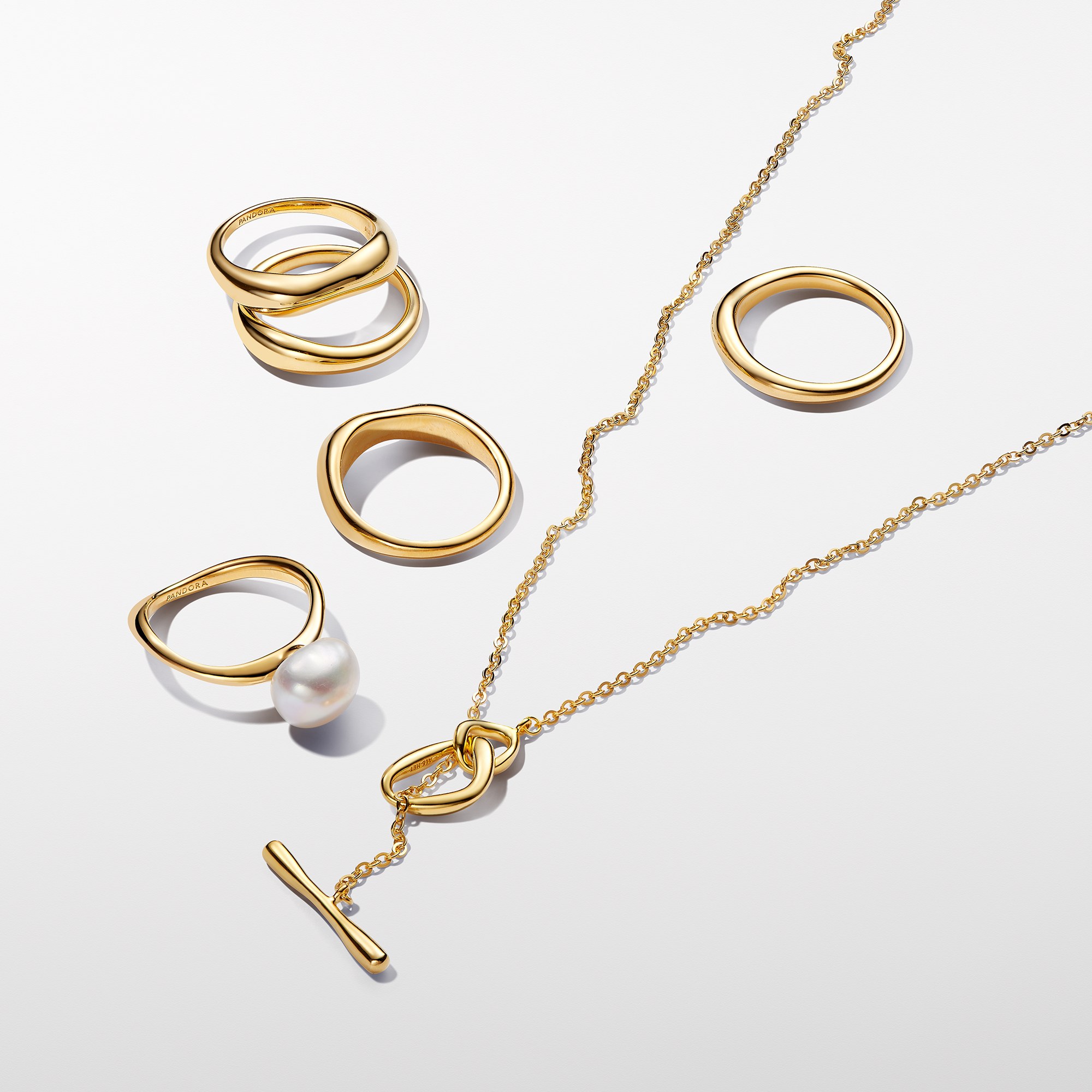 Pandora ESSENCE organisch Geformte Stacking-Ringe - Gelbgold verg. – Ansicht 2