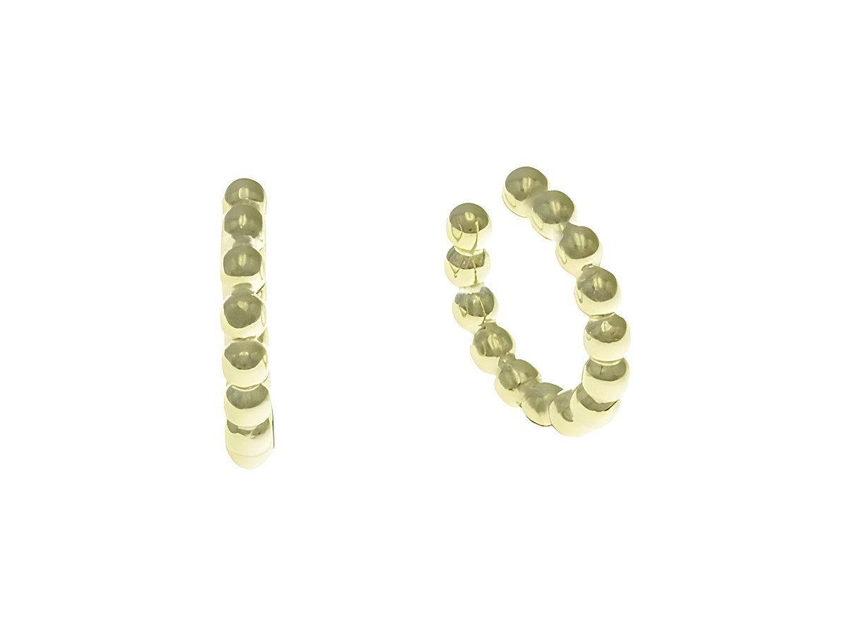 Ohrklemme aus Sterling Silber mit polierten, vergoldeten Kugeln in Gelbgold, ein Paar, hergestellt von Juwelier Harnisch, elegantes und modernes Design.